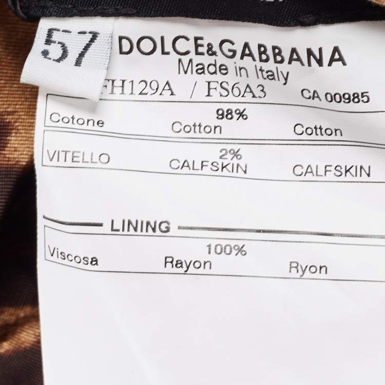 Pre Owned Dolce & Gabbana Brown Leopard Print Cotton Logo Patch Cap Size 57