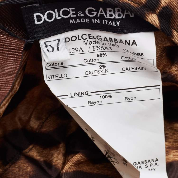 Pre Owned Dolce & Gabbana Brown Leopard Print Cotton Logo Patch Cap Size 57