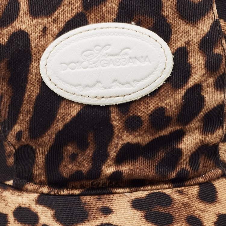 Pre Owned Dolce & Gabbana Brown Leopard Print Cotton Logo Patch Cap Size 57