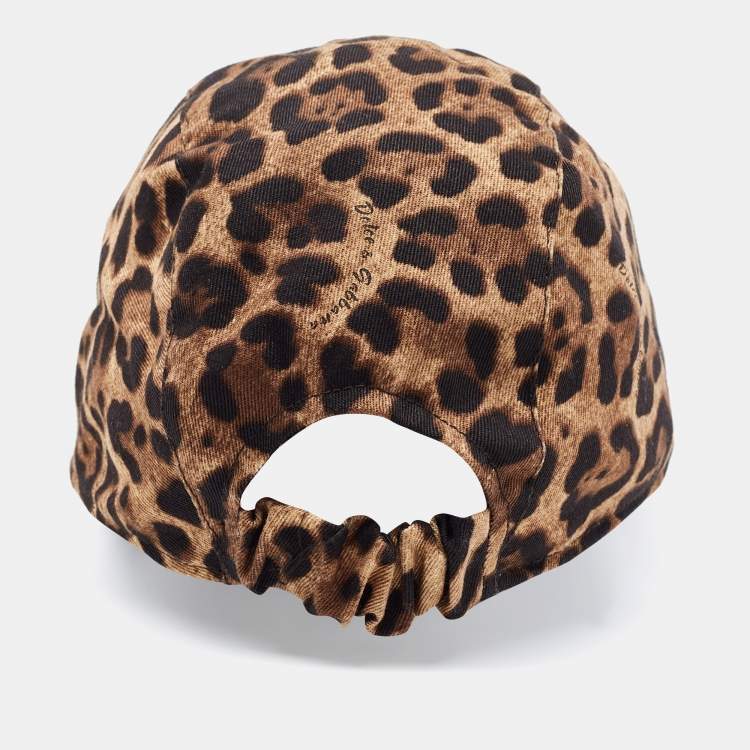 Pre Owned Dolce & Gabbana Brown Leopard Print Cotton Logo Patch Cap Size 57
