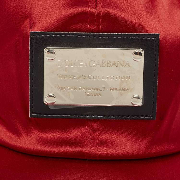Pre Owned Dolce & Gabbana Vintage Red Satin Logo Patch Cap Size 57