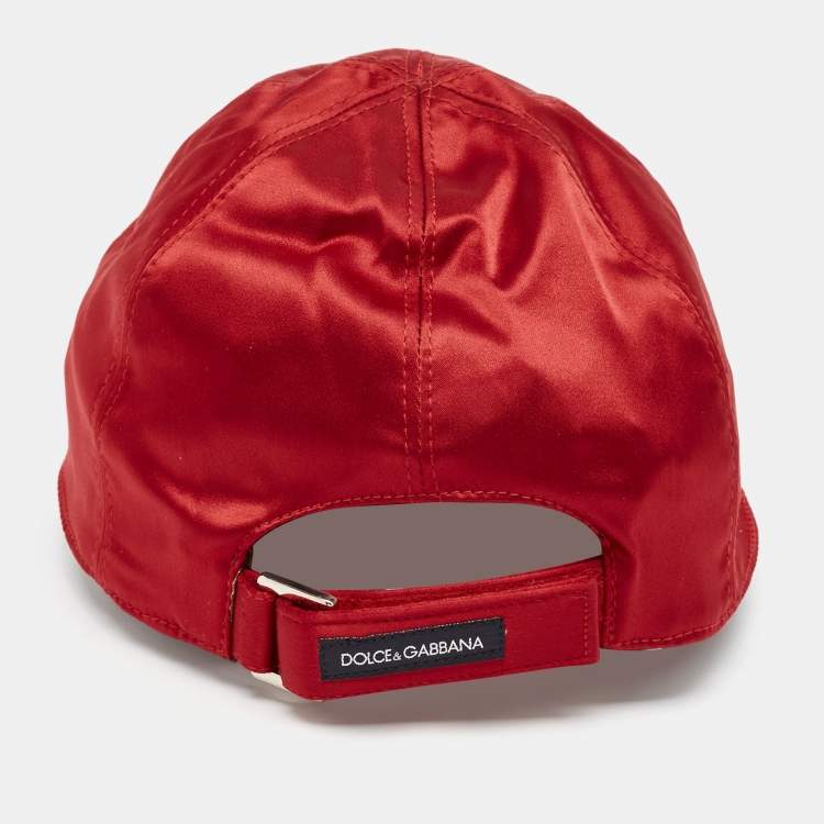 Pre Owned Dolce & Gabbana Vintage Red Satin Logo Patch Cap Size 57
