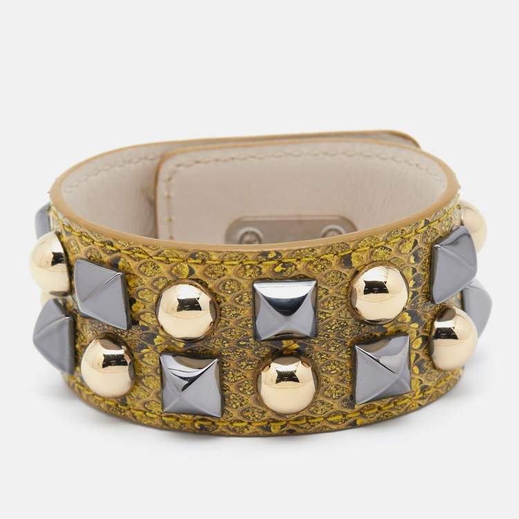 Pre Owned Dolce & Gabbana Water Snakeskin Leather Three Tone Bracelet