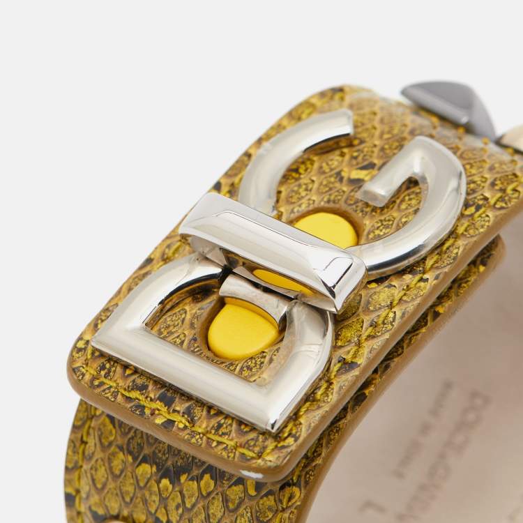 Pre Owned Dolce & Gabbana Water Snakeskin Leather Three Tone Bracelet
