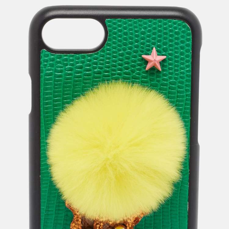 Pre Owned Dolce & Gabbana Green/Yellow Lizard Embossed Leather iPhone 7 Cover 