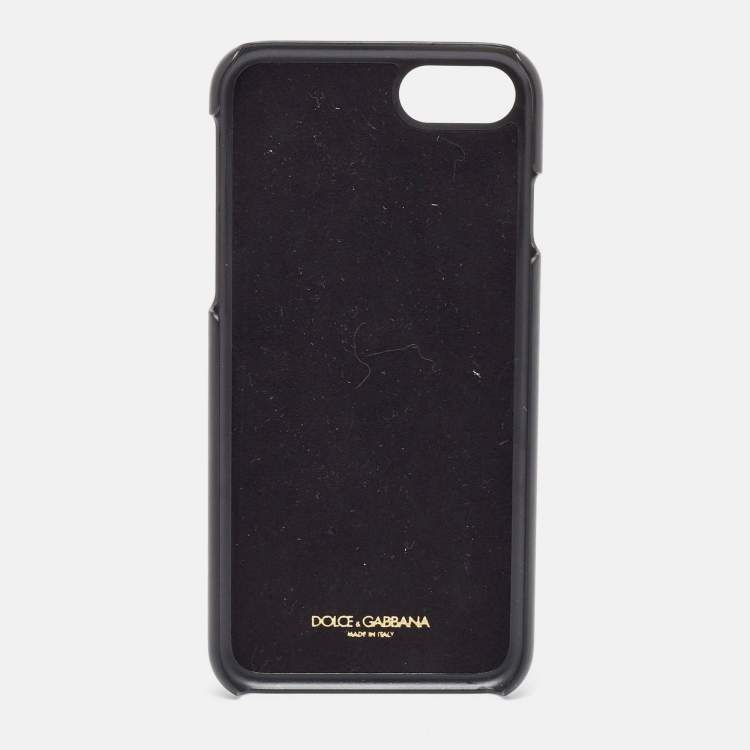Pre Owned Dolce & Gabbana Green/Yellow Lizard Embossed Leather iPhone 7 Cover 