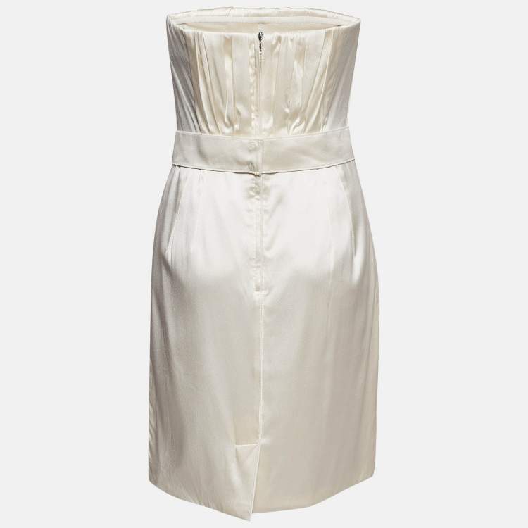 Pre Owned Dolce & Gabbana Cream Satin Tube Mini Dress M