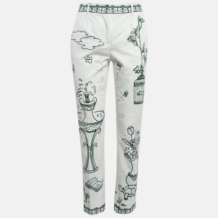 Pre Owned Dolce & Gabbana White Victorian Garden Print Denim Jeans S Waist 25"
