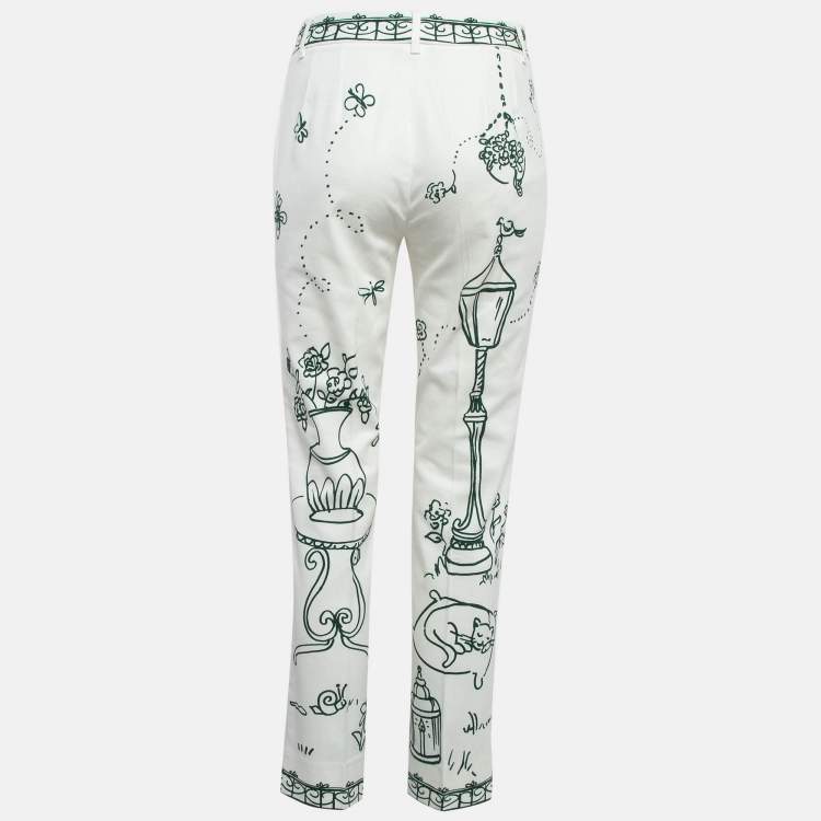 Pre Owned Dolce & Gabbana White Victorian Garden Print Denim Jeans S Waist 25"