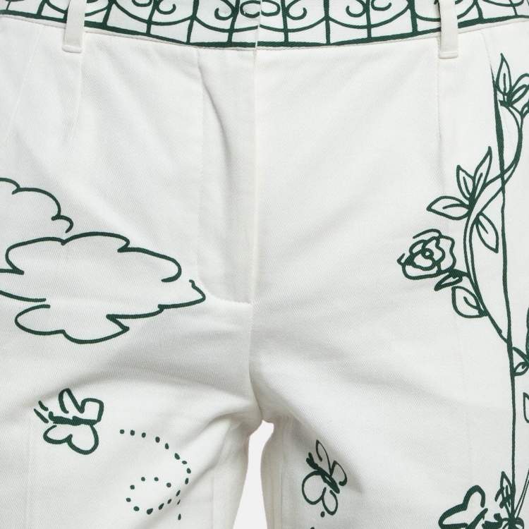 Pre Owned Dolce & Gabbana White Victorian Garden Print Denim Jeans S Waist 25"