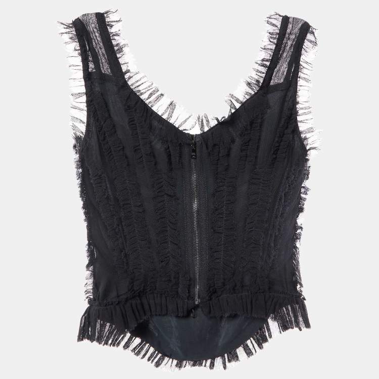 Pre Owned Dolce and Gabbana Black Mesh Corset Top M