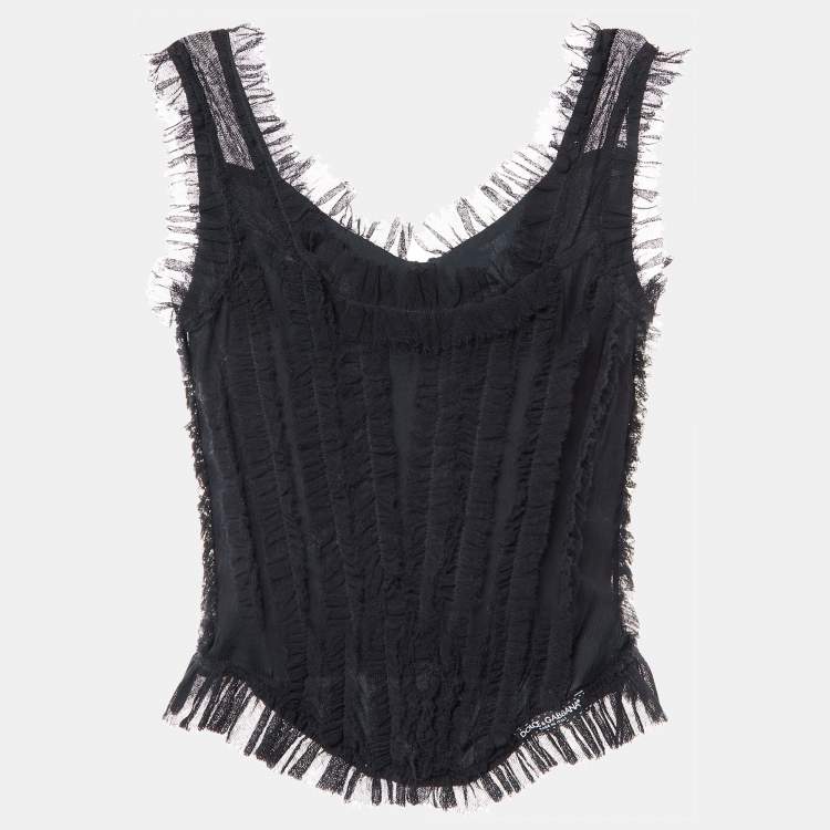 Pre Owned Dolce and Gabbana Black Mesh Corset Top M