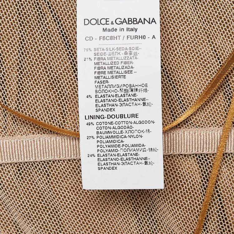 Pre Owned Dolce & Gabbana Metallic Gold Lame Ruche Off-Shoulder Dress M