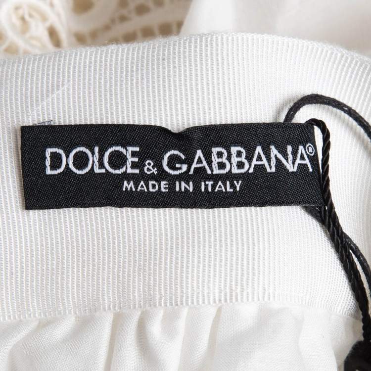 Pre Owned Dolce & Gabbana White Guipure Lace Cotton Blend Mini Skirt S