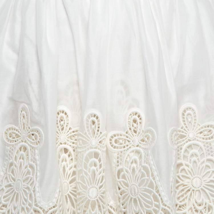 Pre Owned Dolce & Gabbana White Guipure Lace Cotton Blend Mini Skirt S