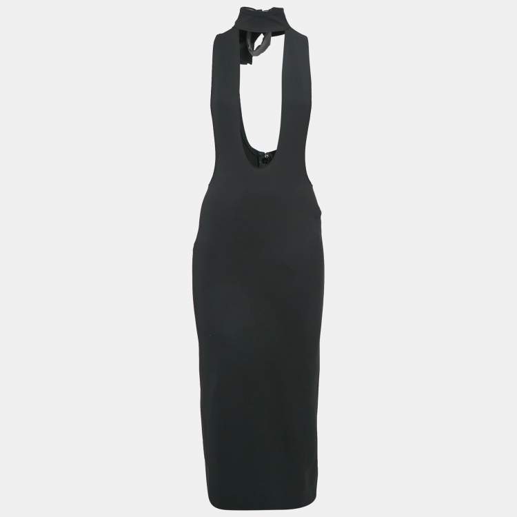 Pre Owned Dolce & Gabbana Black Jersey Cut-Out Midi Dress S