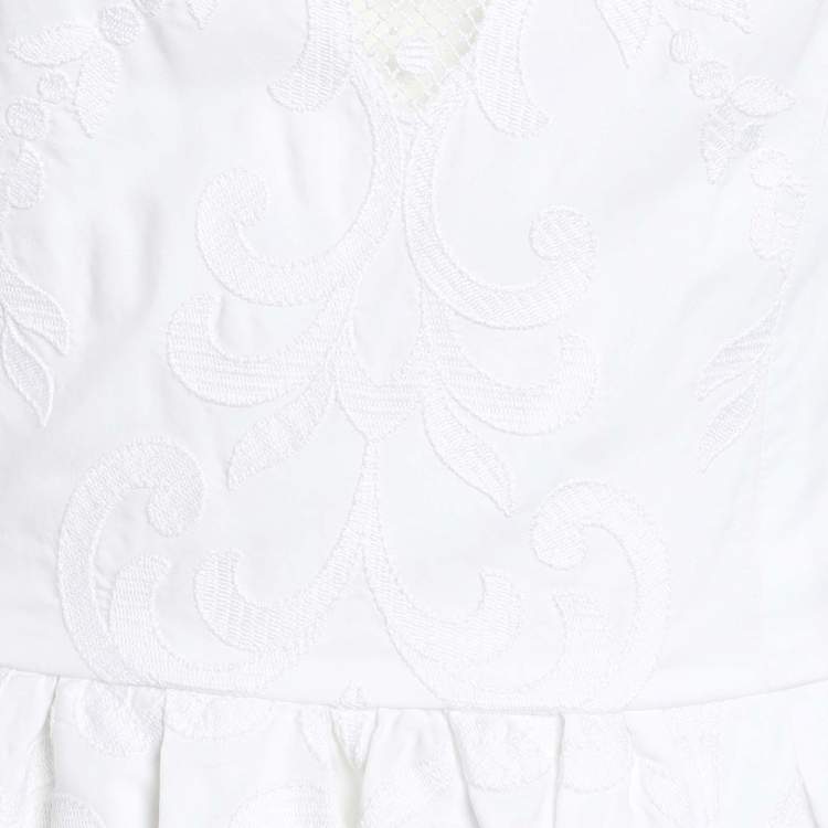 Pre Owned Dolce & Gabbana White Embroidered Cotton Midi Dress S