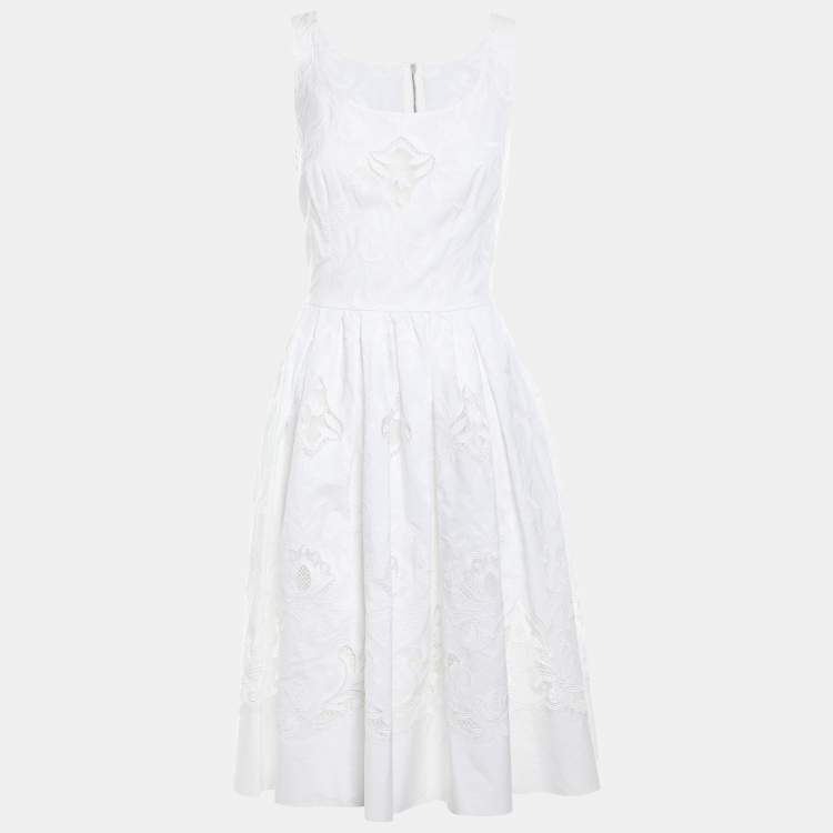Pre Owned Dolce & Gabbana White Embroidered Cotton Midi Dress S