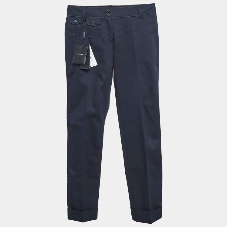 Pre Owned Dolce & Gabbana Navy Blue Gabardine Cropped Trousers S