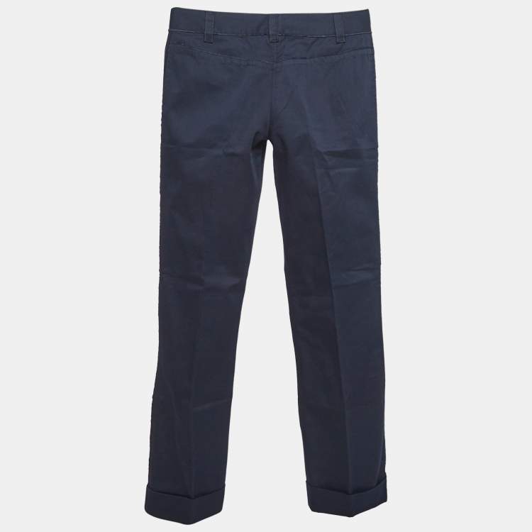 Pre Owned Dolce & Gabbana Navy Blue Gabardine Cropped Trousers S