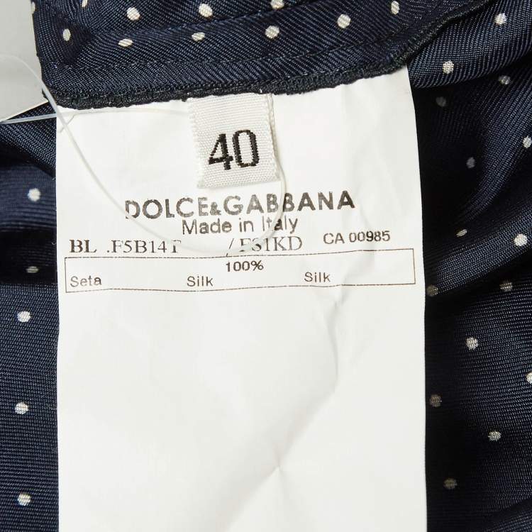 Pre Owned Dolce & Gabbana Navy Blue Polka Dots Print Silk Belted Blouse S