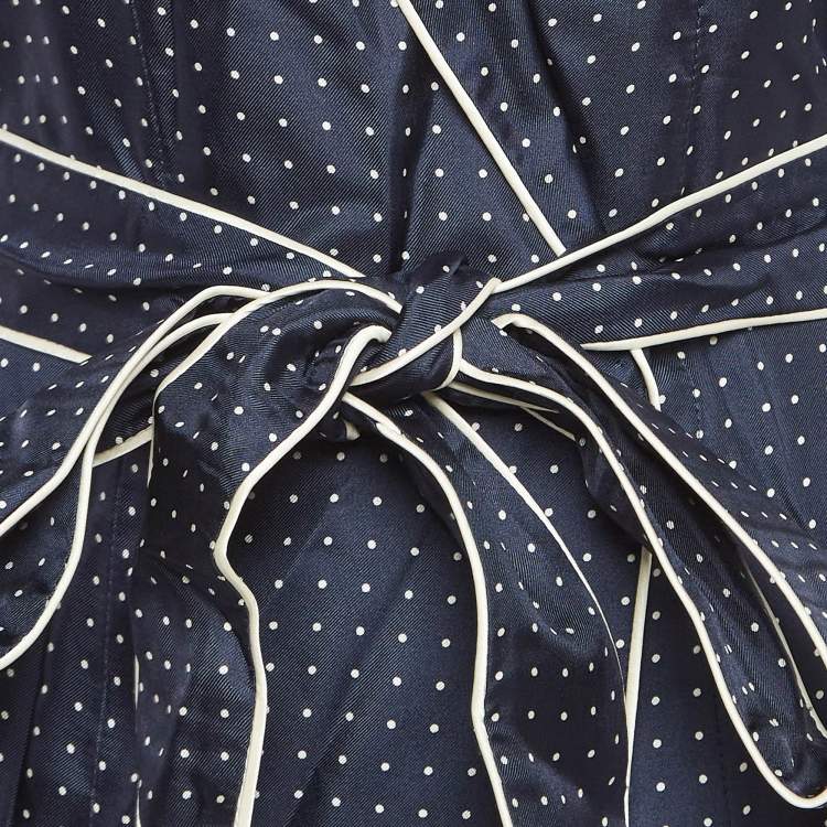 Pre Owned Dolce & Gabbana Navy Blue Polka Dots Print Silk Belted Blouse S