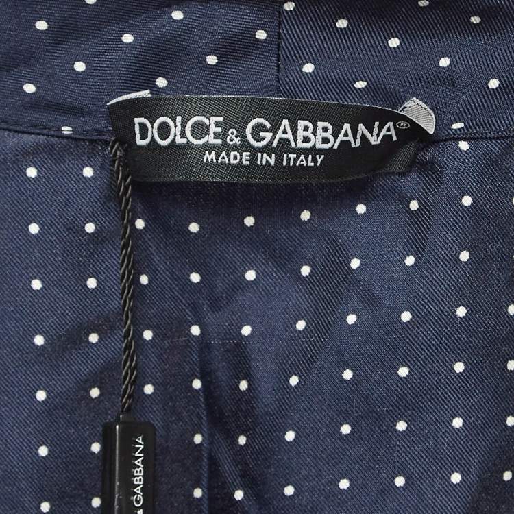 Pre Owned Dolce & Gabbana Navy Blue Polka Dots Print Silk Belted Blouse S