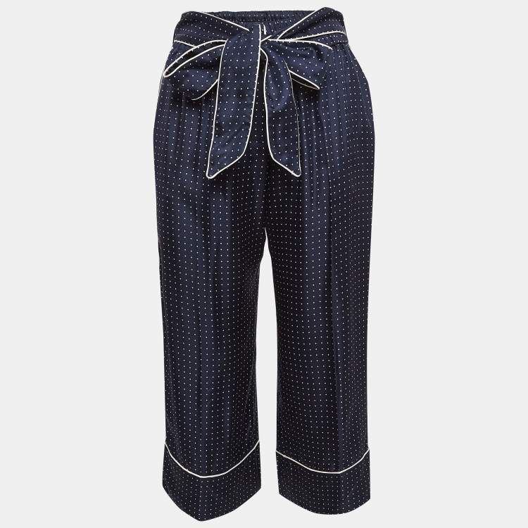 Pre Owned Dolce & Gabbana Navy Blue Polka Dots Print Silk Wide Leg Pants S