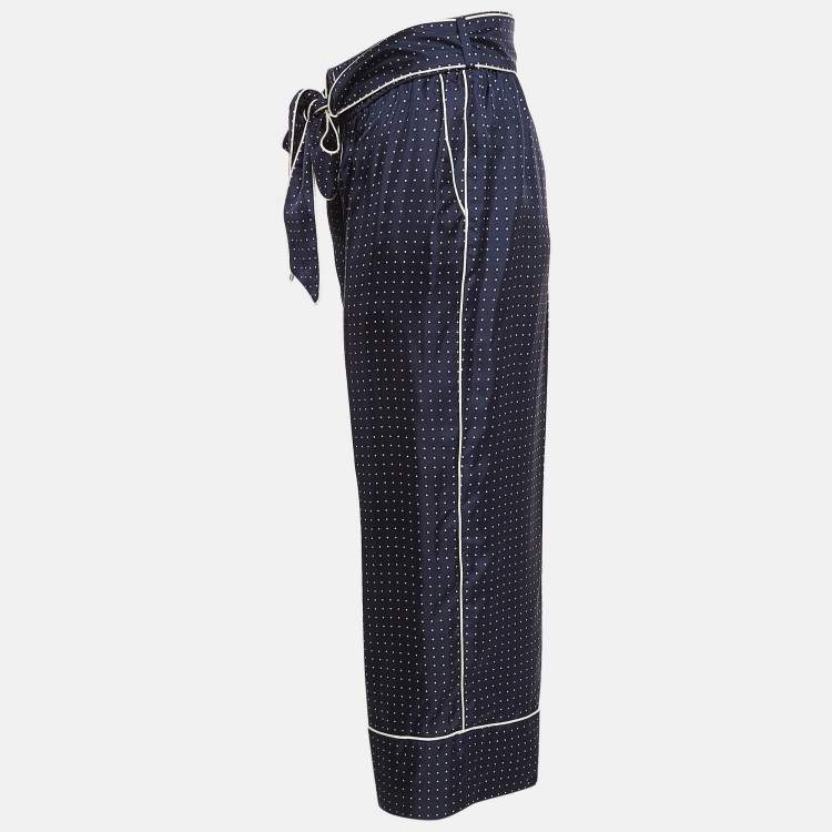 Pre Owned Dolce & Gabbana Navy Blue Polka Dots Print Silk Wide Leg Pants S