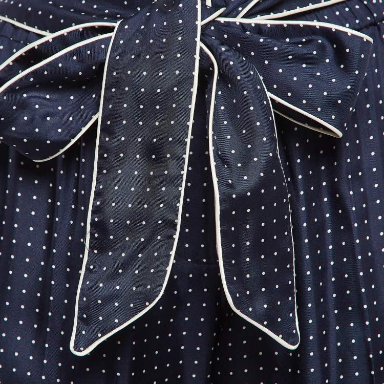 Pre Owned Dolce & Gabbana Navy Blue Polka Dots Print Silk Wide Leg Pants S