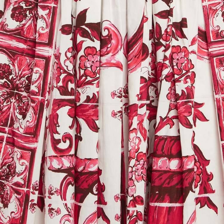 Pre Owned Dolce & Gabbana Pink Majolica Print Poplin Flared Midi Skirt S