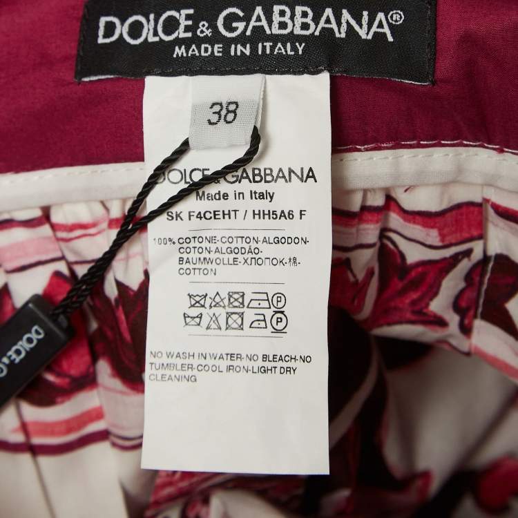 Pre Owned Dolce & Gabbana Pink Majolica Print Poplin Flared Midi Skirt S