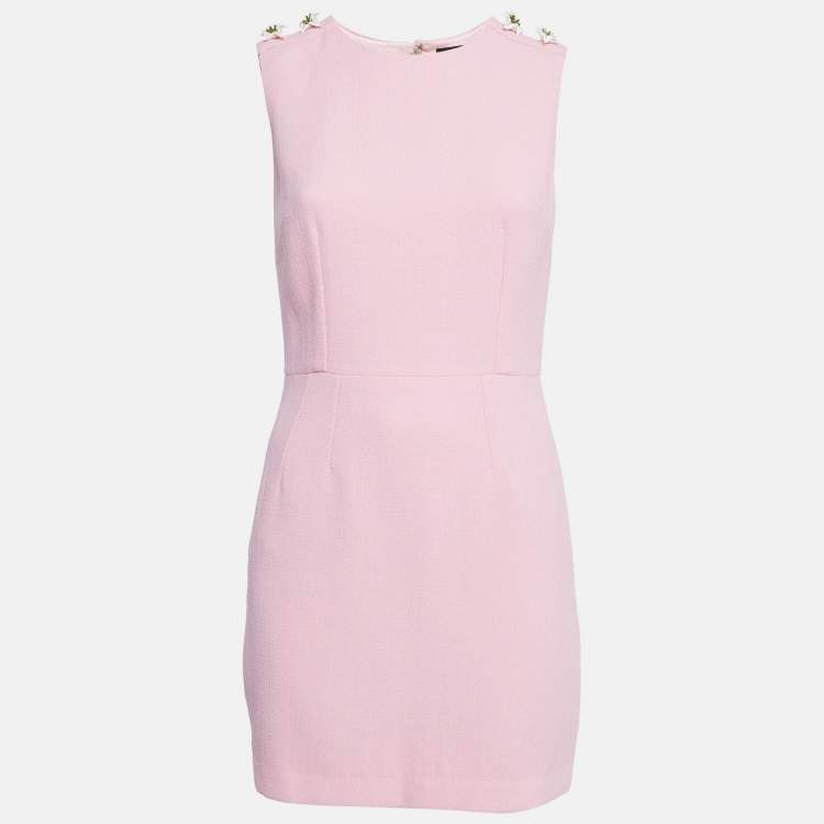 Pre Owned Dolce & Gabbana Pink Wool Shoulder Detail Mini Dress M