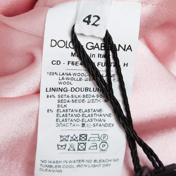 Pre Owned Dolce & Gabbana Pink Wool Shoulder Detail Mini Dress M