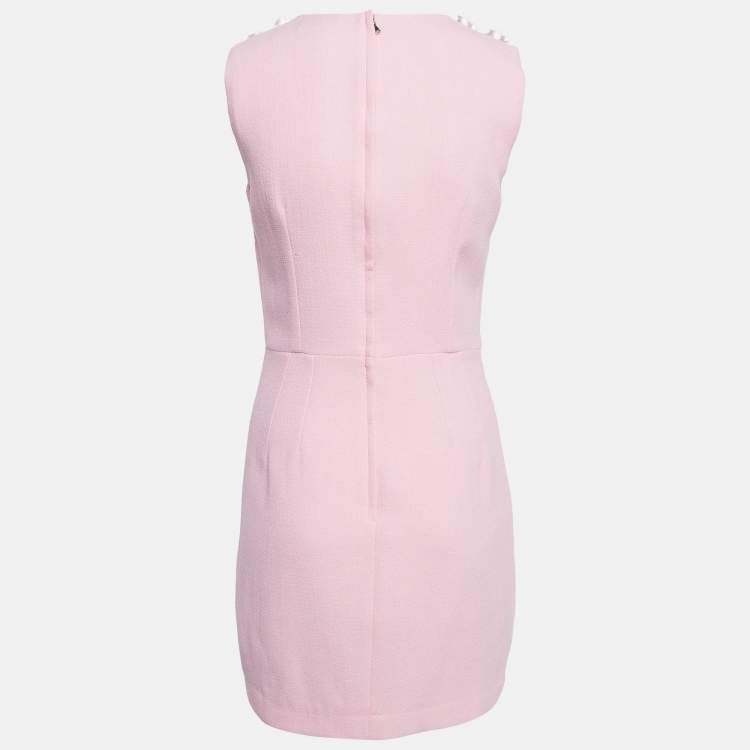 Pre Owned Dolce & Gabbana Pink Wool Shoulder Detail Mini Dress M