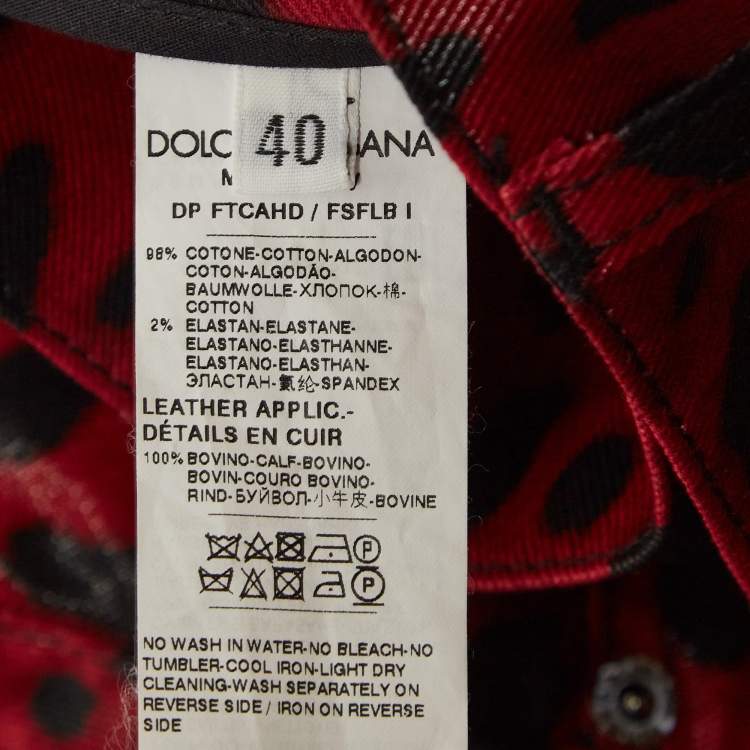 Pre Owned Dolce & Gabbana Red Leopard Print Denim Skinny Jeans S Waist 26"