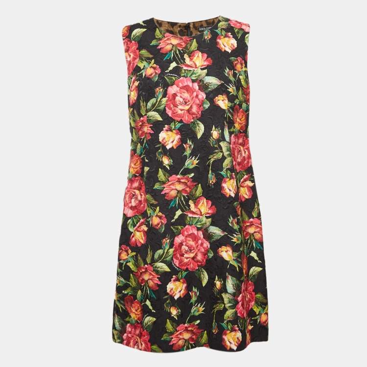 Pre Owned Dolce & Gabbana Black Floral Print Jacquard Mini Dress S
