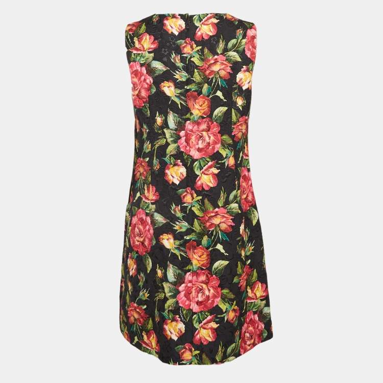 Pre Owned Dolce & Gabbana Black Floral Print Jacquard Mini Dress S
