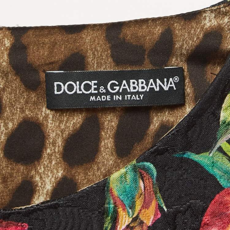 Pre Owned Dolce & Gabbana Black Floral Print Jacquard Mini Dress S