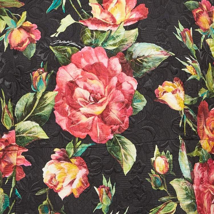Pre Owned Dolce & Gabbana Black Floral Print Jacquard Mini Dress S