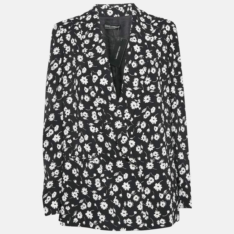 Pre Owned Dolce & Gabbana Black Floral Print Crepe Blazer M