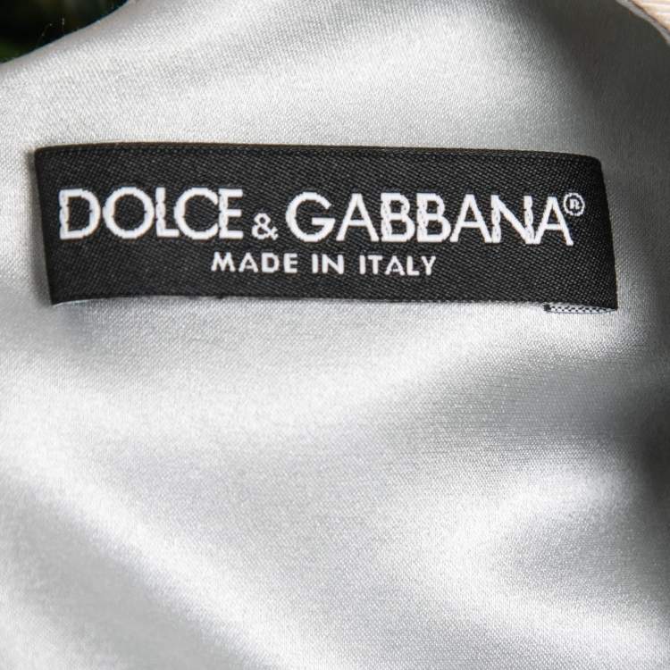Pre Owned Dolce & Gabbana Green Hydrangea Print Jacquard A-Line Dress M