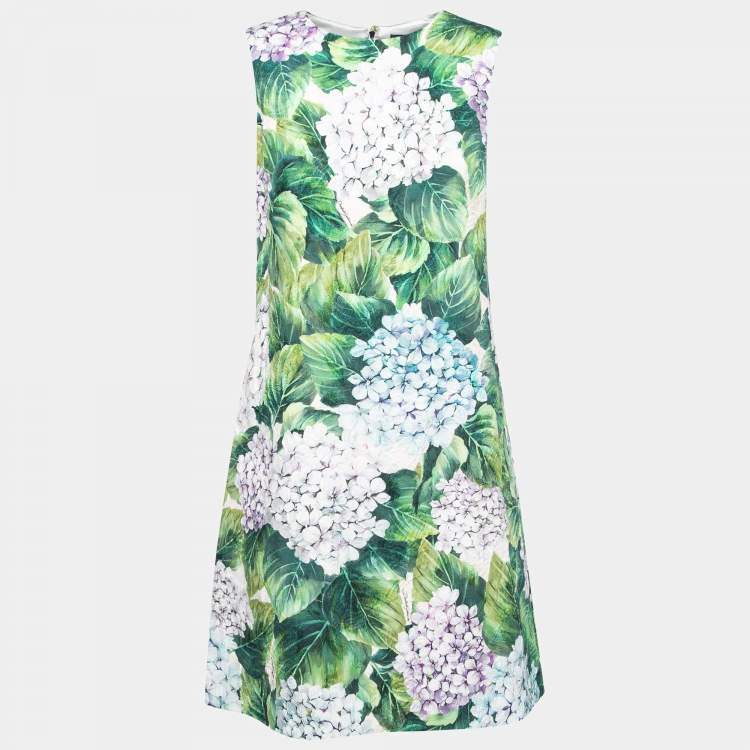 Pre Owned Dolce & Gabbana Green Hydrangea Print Jacquard A-Line Dress M