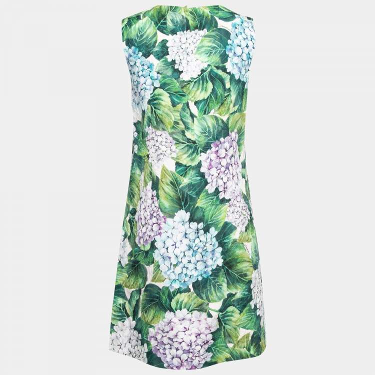 Pre Owned Dolce & Gabbana Green Hydrangea Print Jacquard A-Line Dress M
