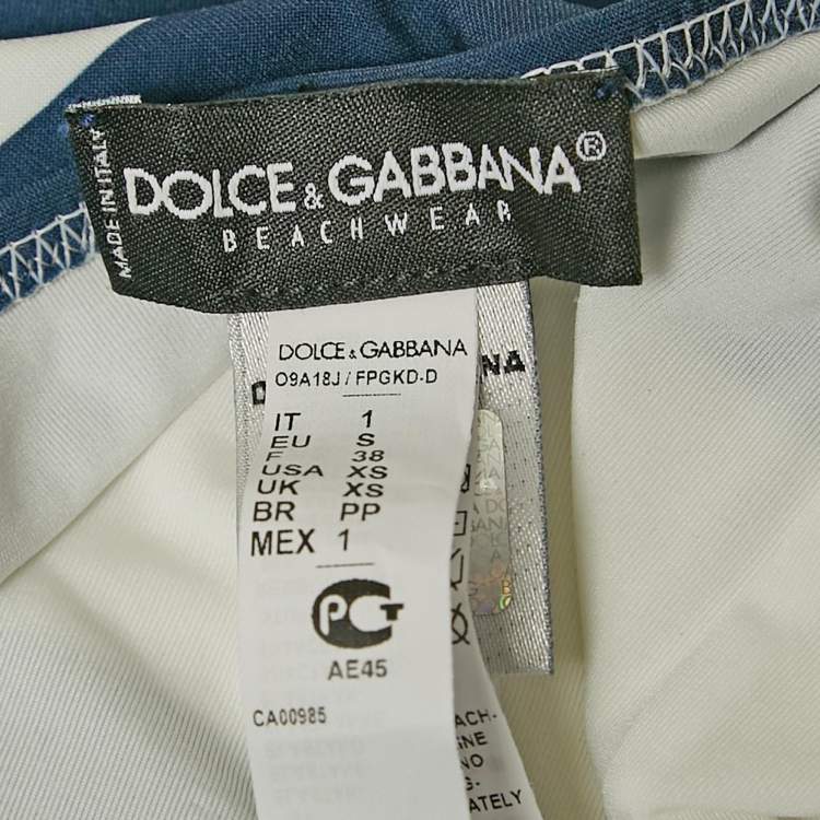 Pre Owned Dolce & Gabbana Navy Blue/White Striped Jersey Swimsuit S