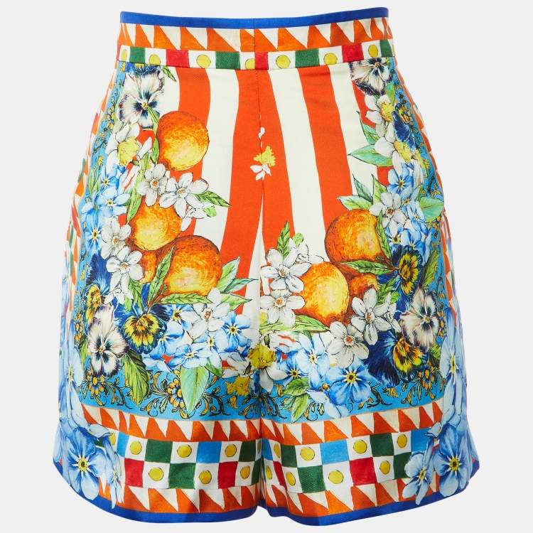 Pre Owned Dolce & Gabbana Multicolor Carretto Siciliano Print Silk Shorts M