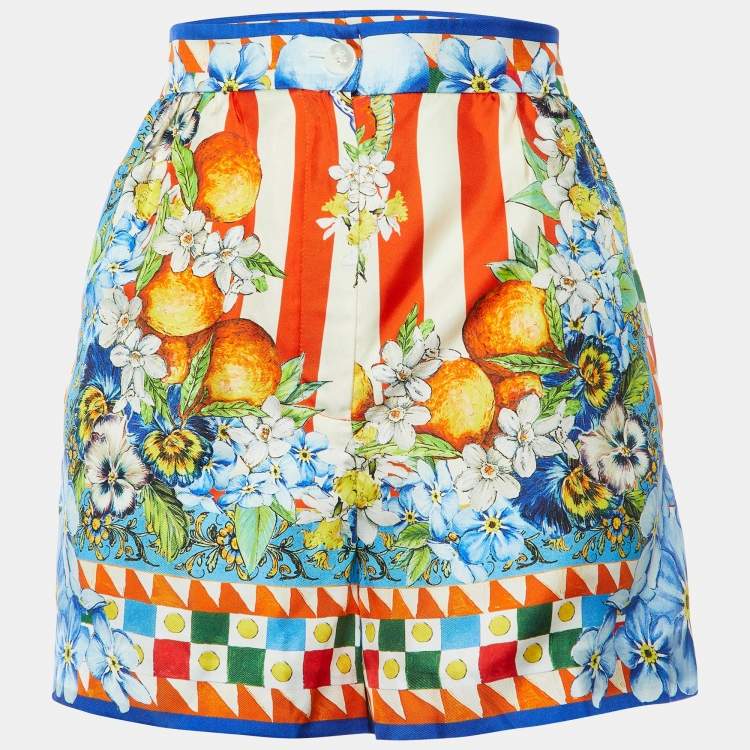 Pre Owned Dolce & Gabbana Multicolor Carretto Siciliano Print Silk Shorts M