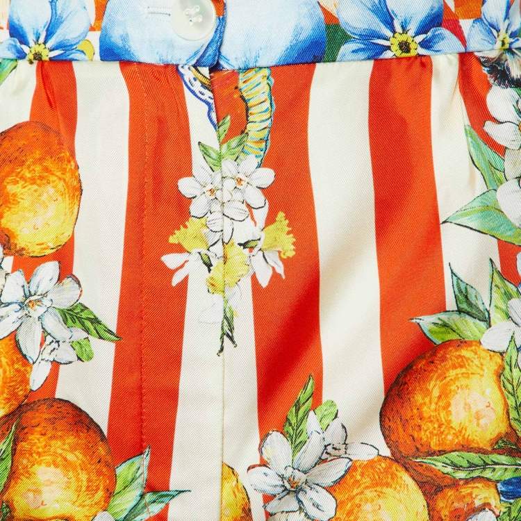Pre Owned Dolce & Gabbana Multicolor Carretto Siciliano Print Silk Shorts M