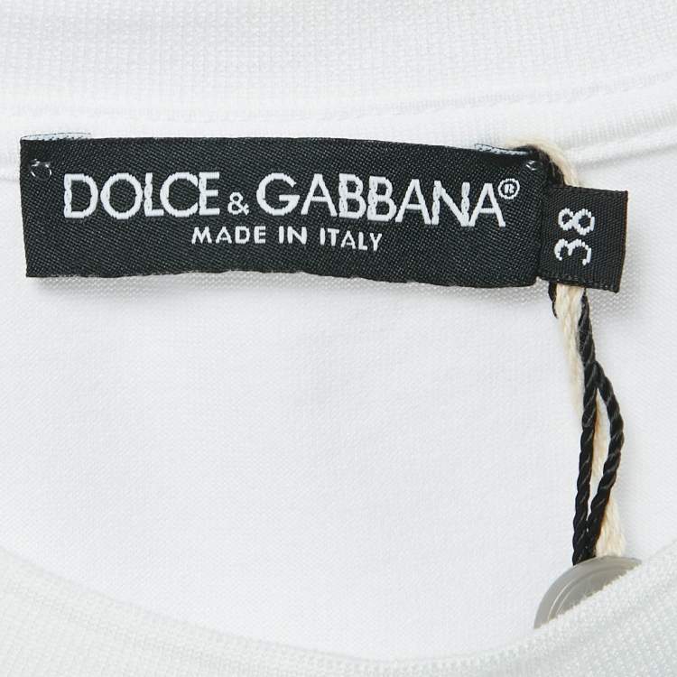 Pre Owned Dolce & Gabbana White Logo Embroidered Cotton T-Shirt S