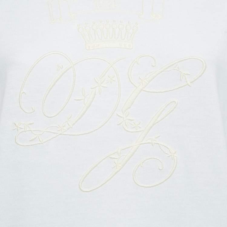 Pre Owned Dolce & Gabbana White Logo Embroidered Cotton T-Shirt S